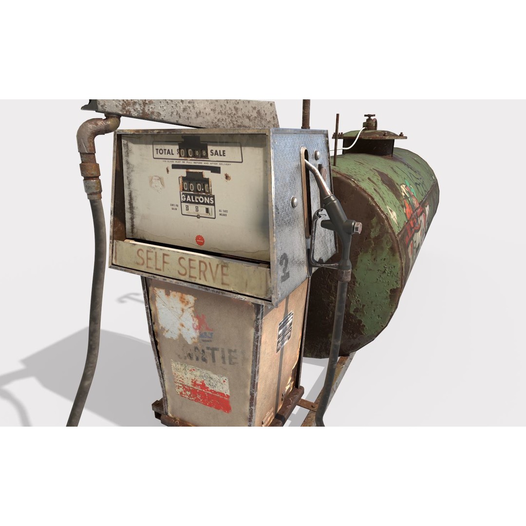 Old Gas Pump and Gas Tank 3D Model – Realistic PBR Textures, FBX - View 4