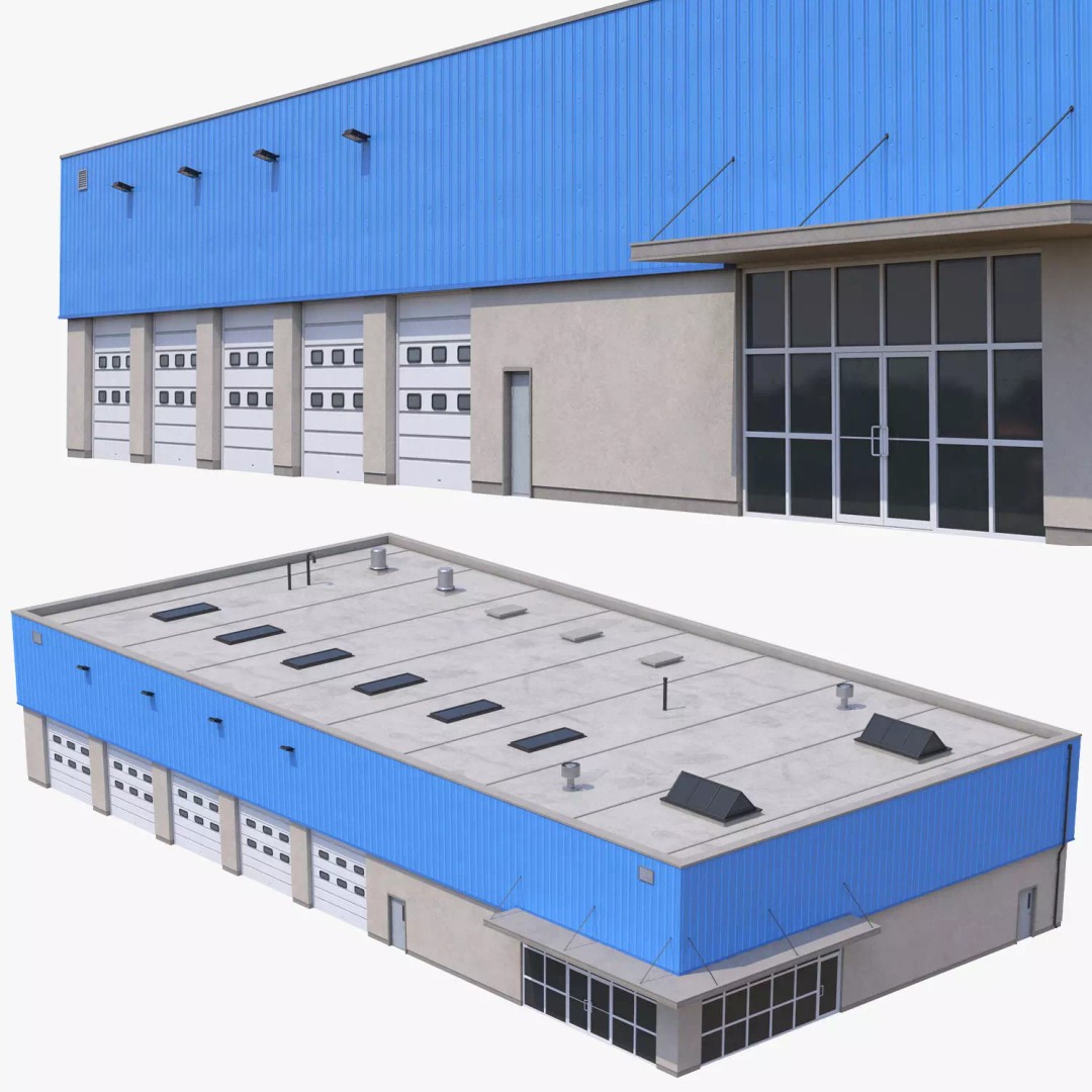 Industrial Building 3D Model – Low Poly Exterior Asset, FBX & OBJ - View 2