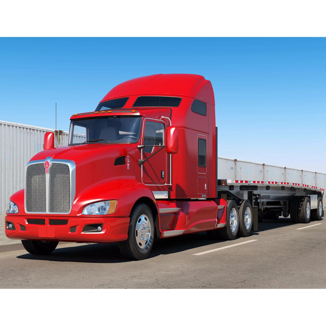 Kenworth T660 Flatbed 3D Model – High Poly Truck with Trailer, FBX, OBJ - View 2