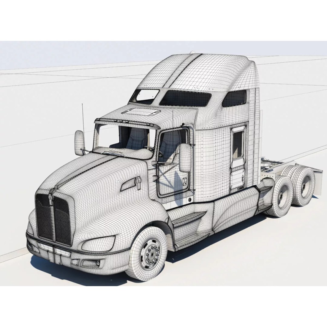 Kenworth T660 Flatbed 3D Model – High Poly Truck with Trailer, FBX, OBJ - View 30