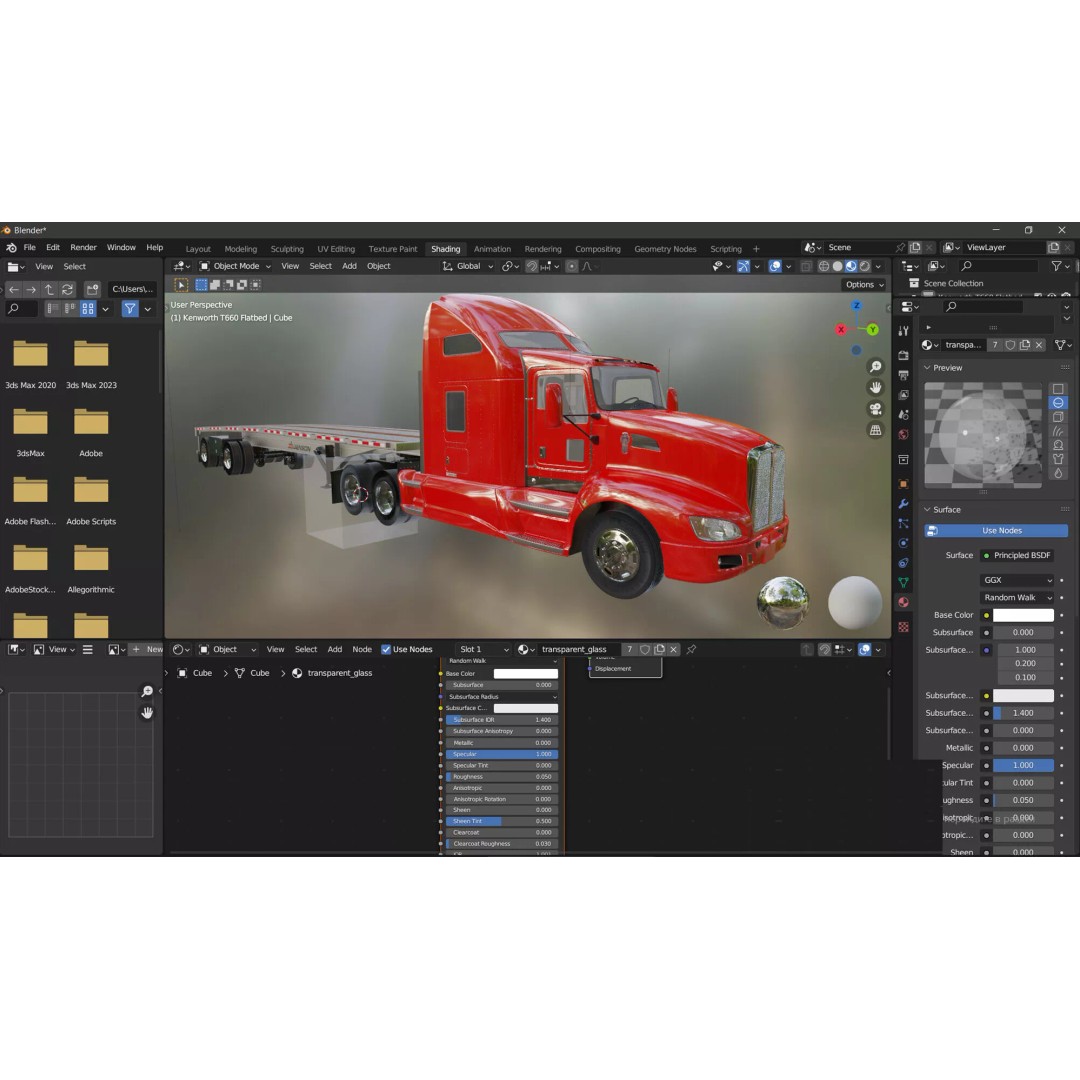 Kenworth T660 Flatbed 3D Model – High Poly Truck with Trailer, FBX, OBJ - View 5