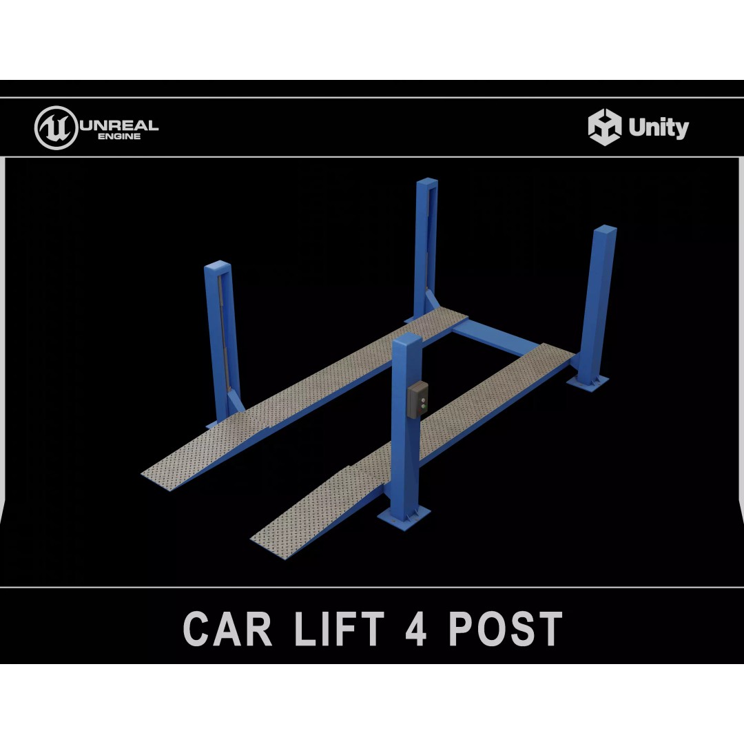 Car Lift 3D Model – Low Poly Industrial Asset, FBX, OBJ, PBR - View 2