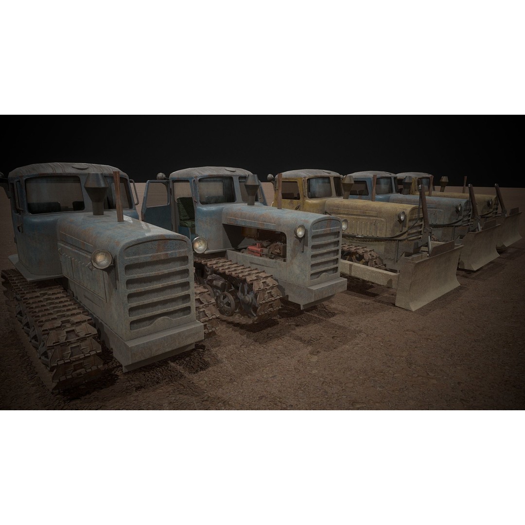 DT-75 Tractor 3D Model – Low Poly Industrial Vehicle, Game Ready