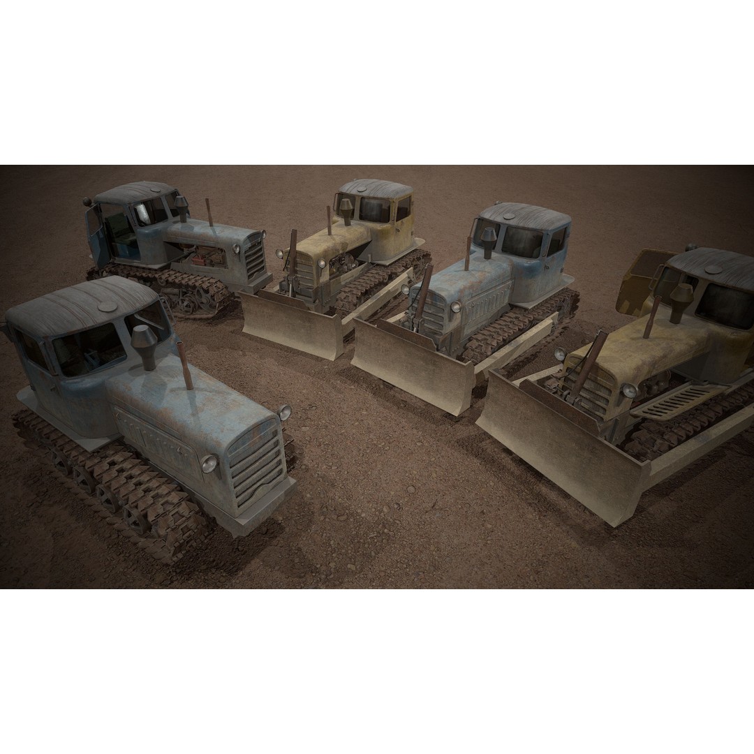 DT-75 Tractor 3D Model – Low Poly Industrial Vehicle, Game Ready - View 12