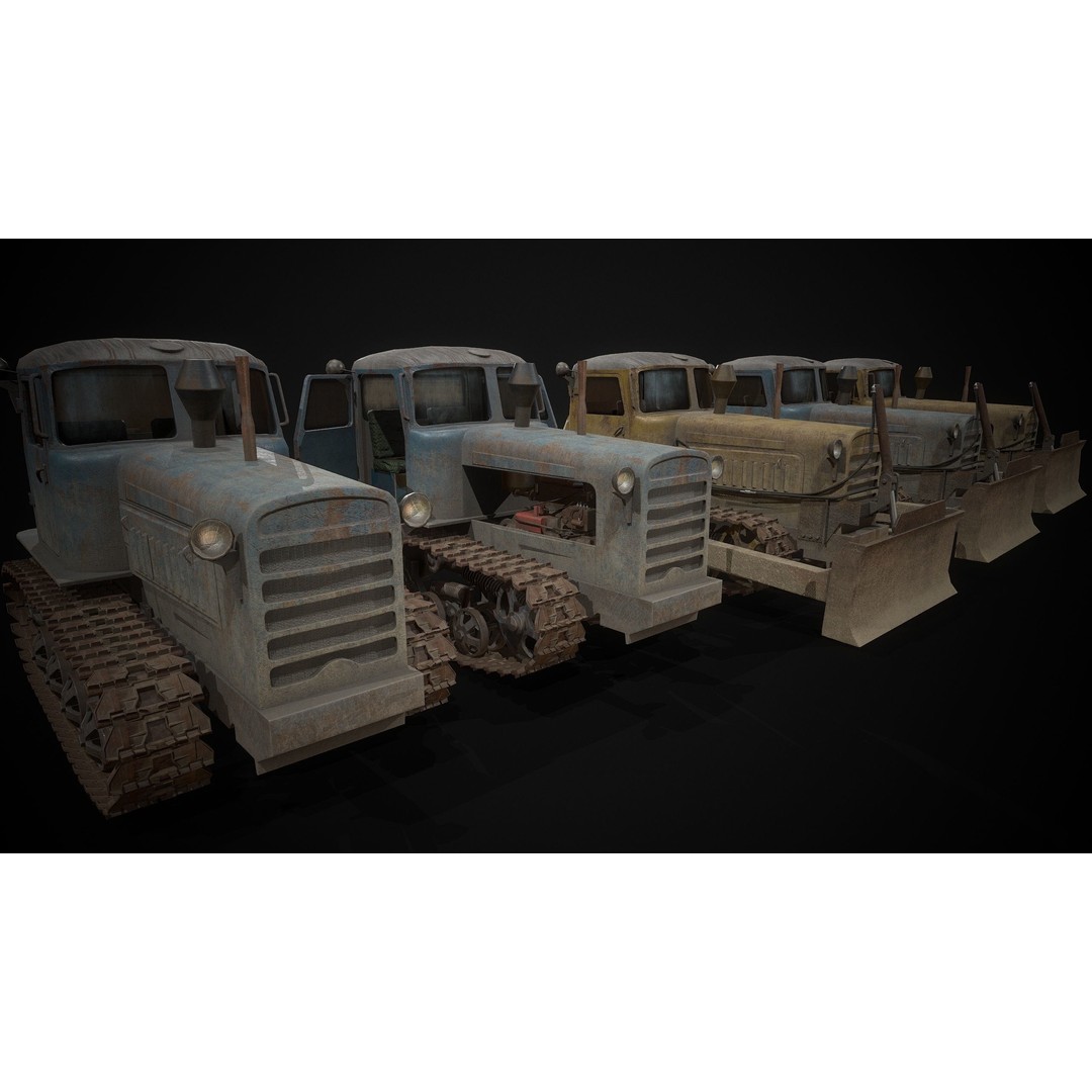 DT-75 Tractor 3D Model – Low Poly Industrial Vehicle, Game Ready - View 13