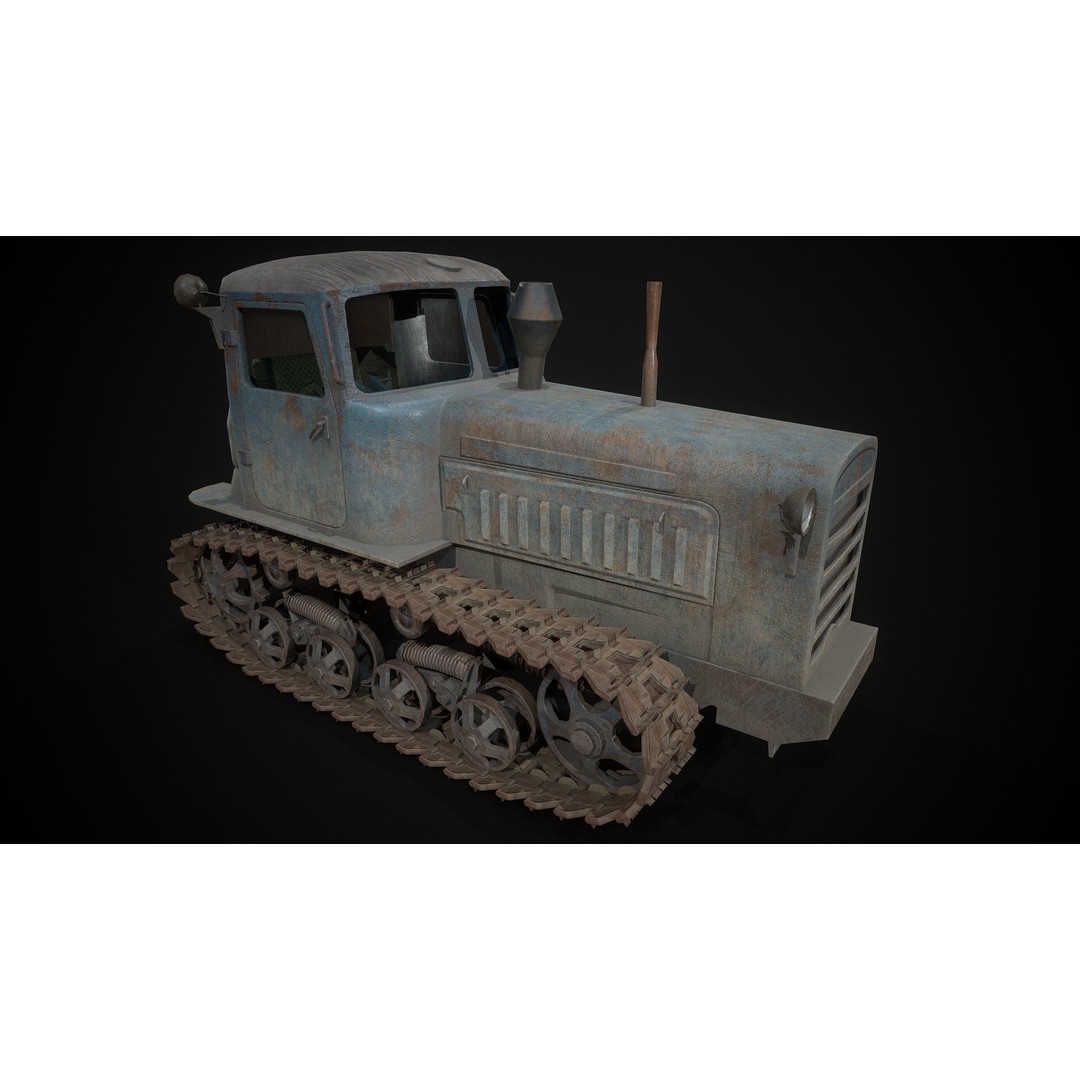 DT-75 Tractor 3D Model – Low Poly Industrial Vehicle, Game Ready - View 3