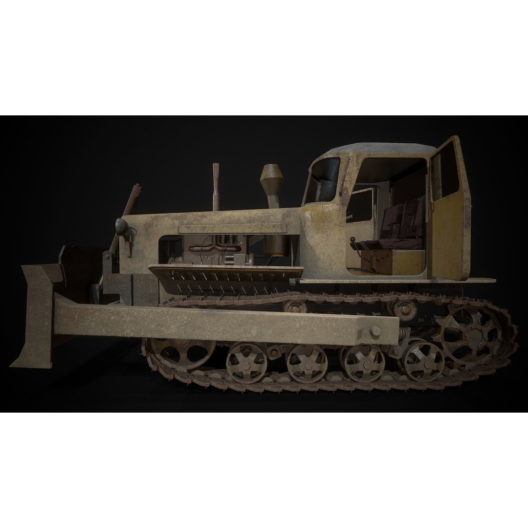 DT-75 Tractor 3D Model – Low Poly Industrial Vehicle, Game Ready - View 8