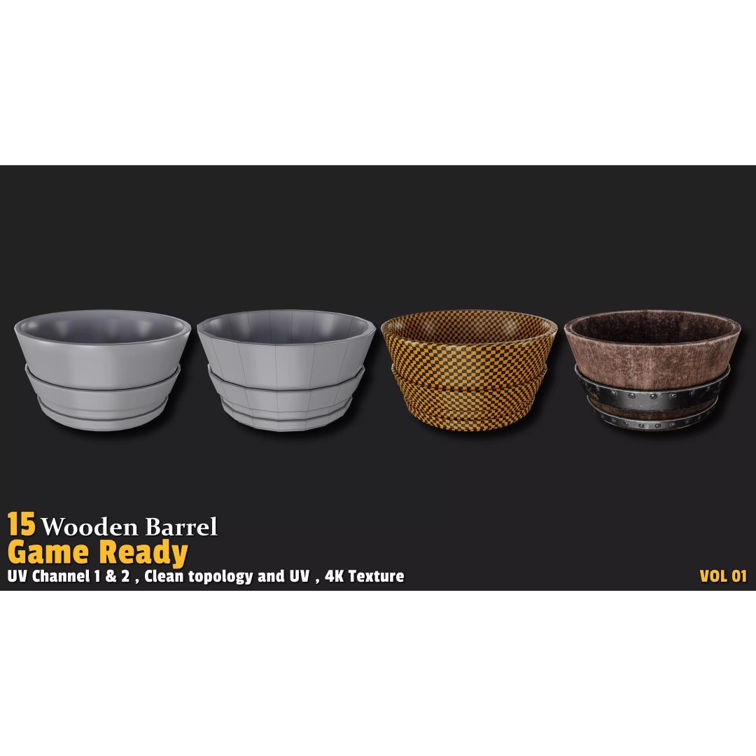 Wooden Barrel 3D Model – Low Poly Game Ready Asset, FBX, OBJ - View 8