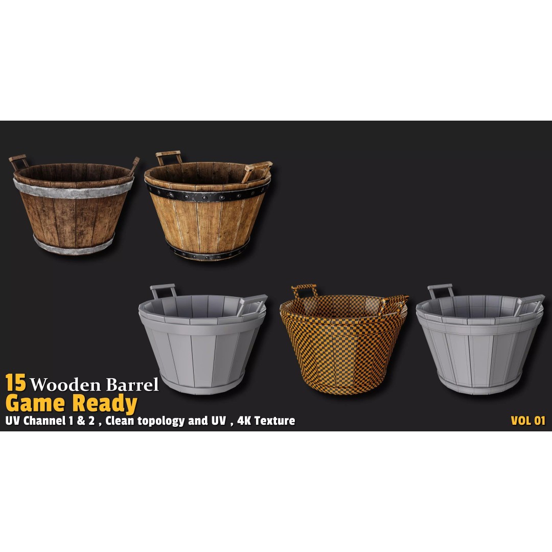 Wooden Barrel 3D Model – Low Poly Game Ready Asset, FBX, OBJ - View 9