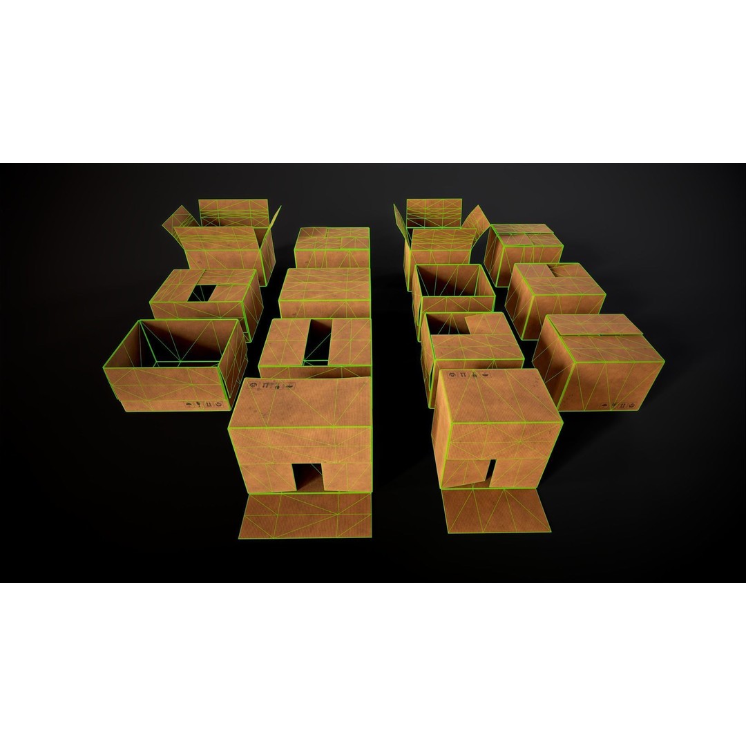 Cardboard Boxes 3D Model – Low Poly Game Asset, PBR Textures, FBX