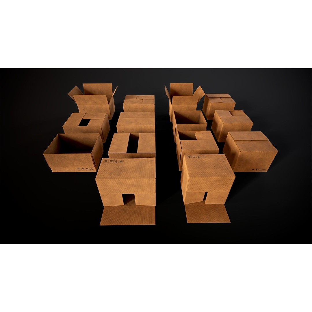 Cardboard Boxes 3D Model – Low Poly Game Asset, PBR Textures, FBX - View 10