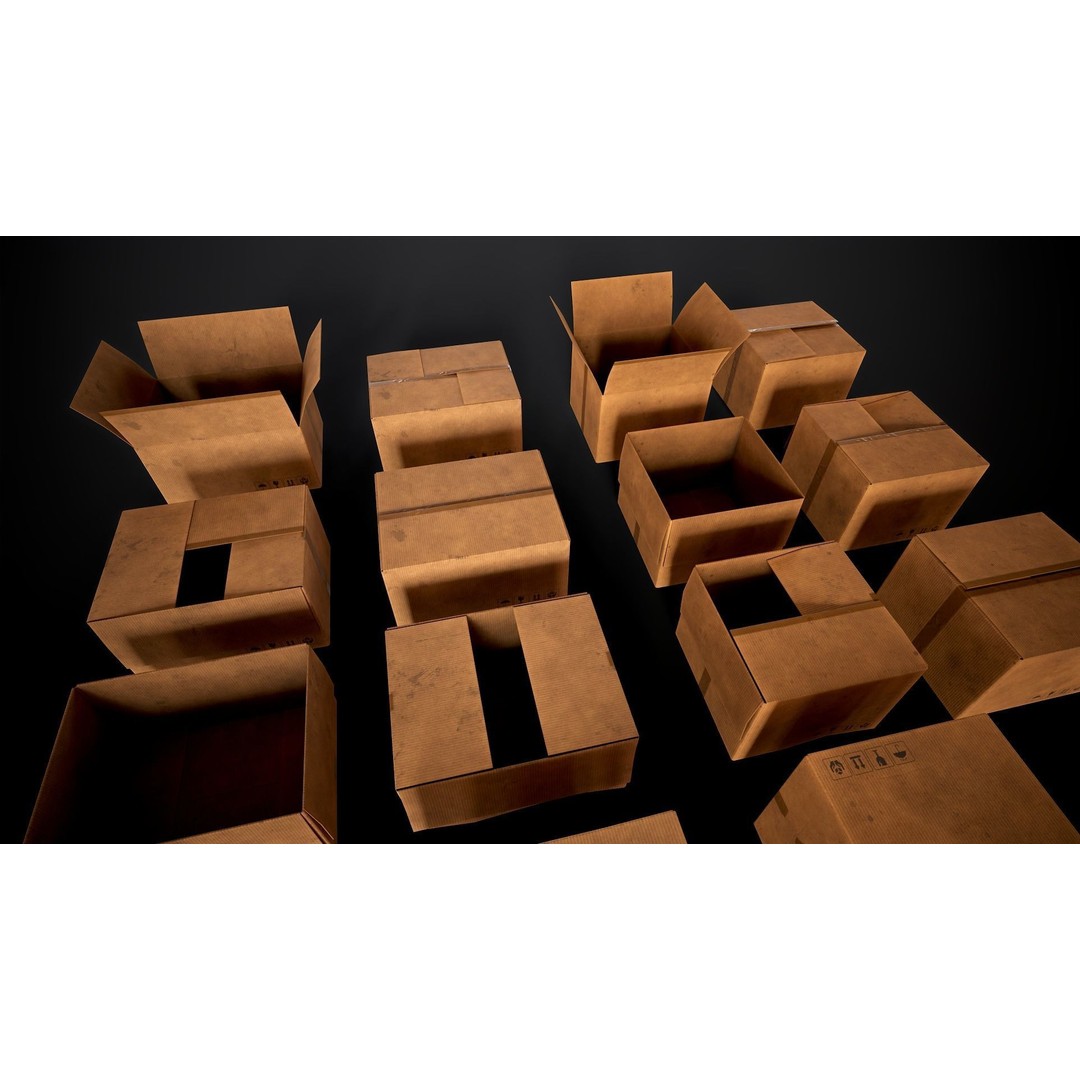 Cardboard Boxes 3D Model – Low Poly Game Asset, PBR Textures, FBX - View 12