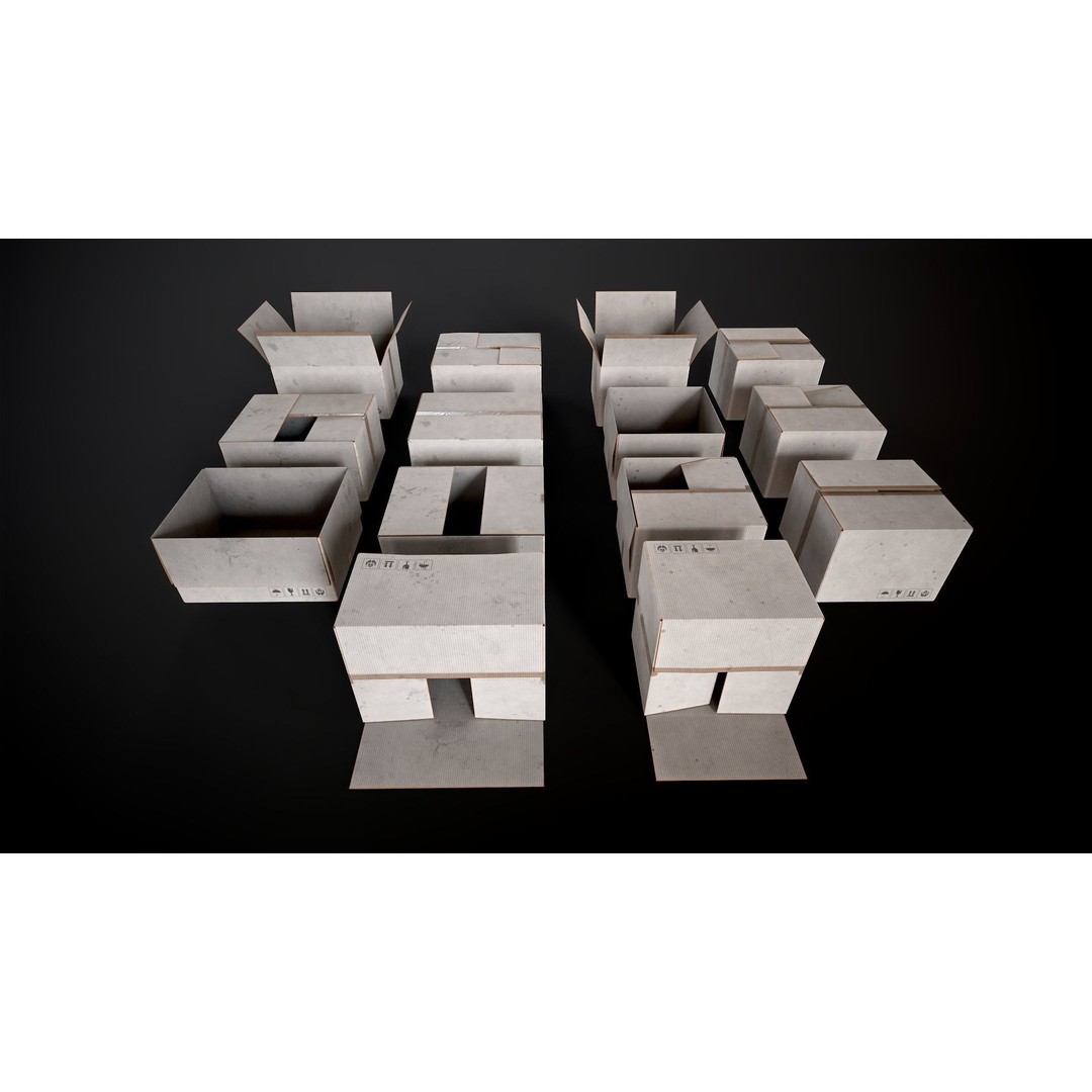 Cardboard Boxes 3D Model – Low Poly Game Asset, PBR Textures, FBX - View 13