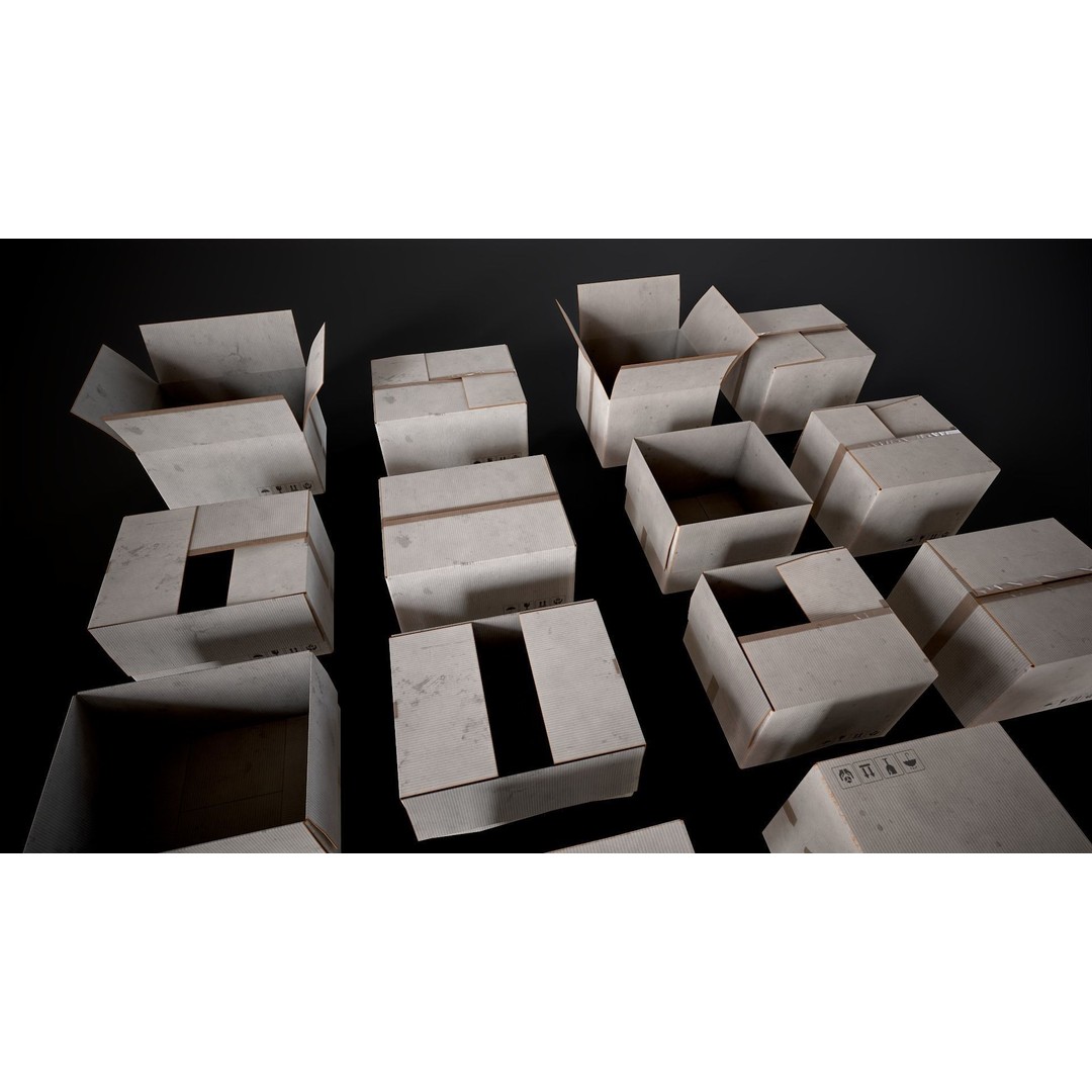 Cardboard Boxes 3D Model – Low Poly Game Asset, PBR Textures, FBX - View 14