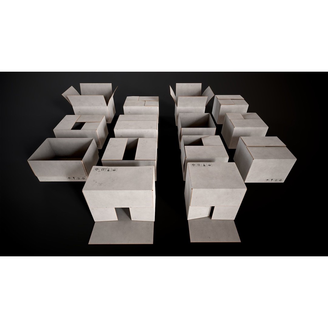 Cardboard Boxes 3D Model – Low Poly Game Asset, PBR Textures, FBX - View 15