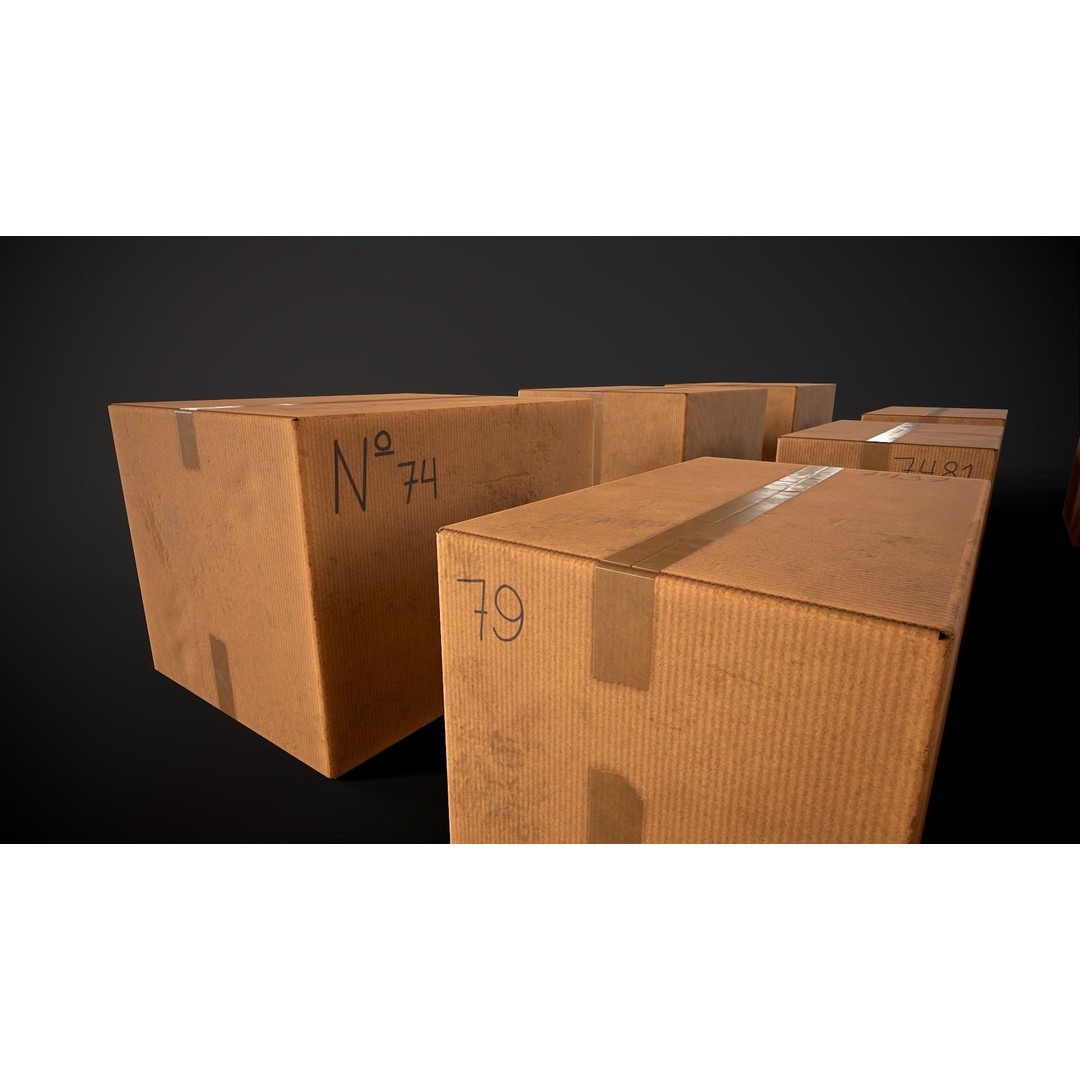 Cardboard Boxes 3D Model – Low Poly Game Asset, PBR Textures, FBX - View 17