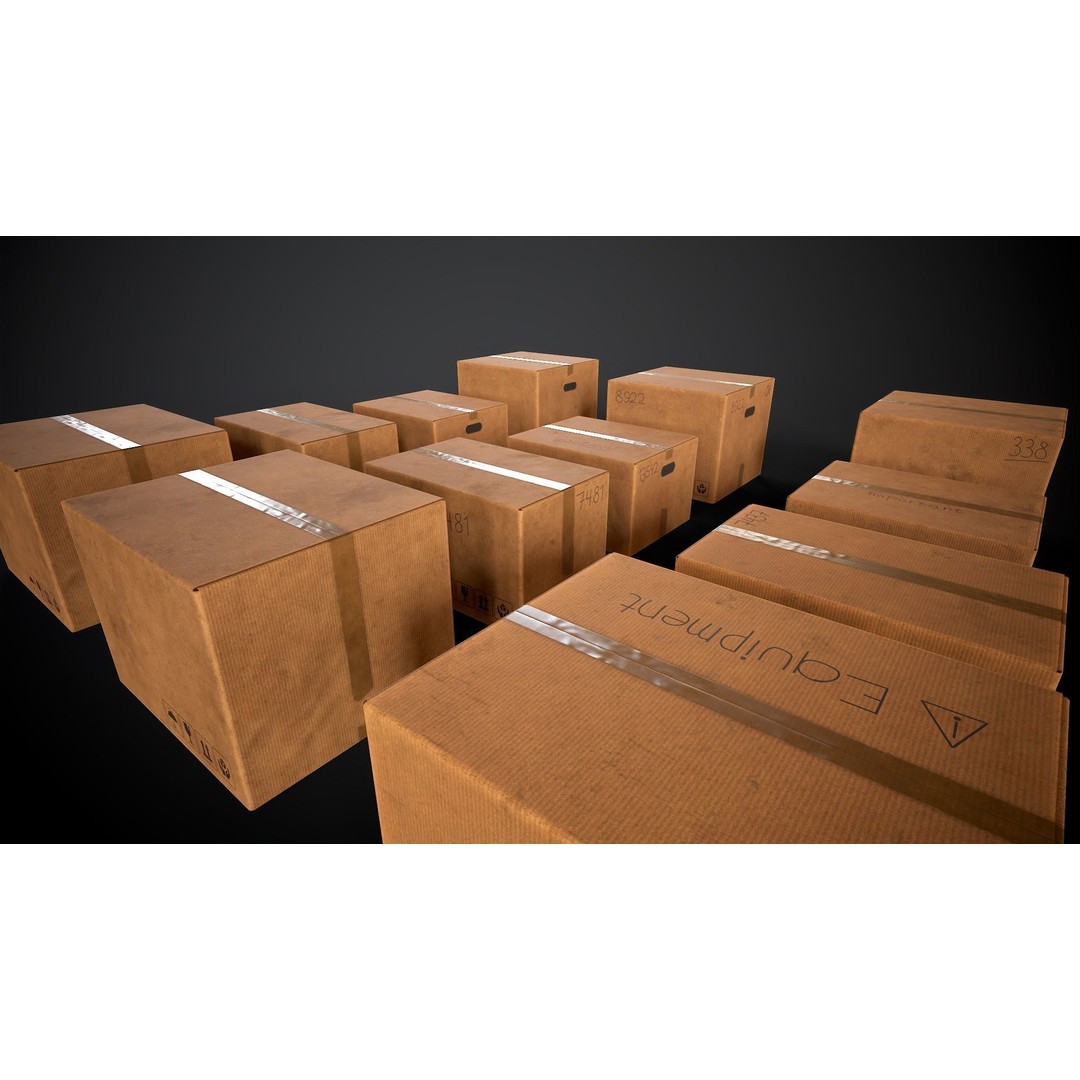 Cardboard Boxes 3D Model – Low Poly Game Asset, PBR Textures, FBX - View 19