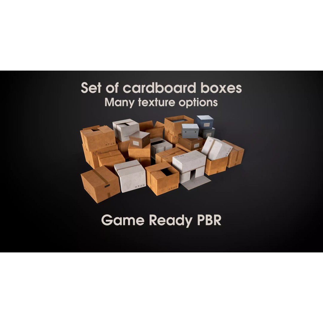 Cardboard Boxes 3D Model – Low Poly Game Asset, PBR Textures, FBX - View 2
