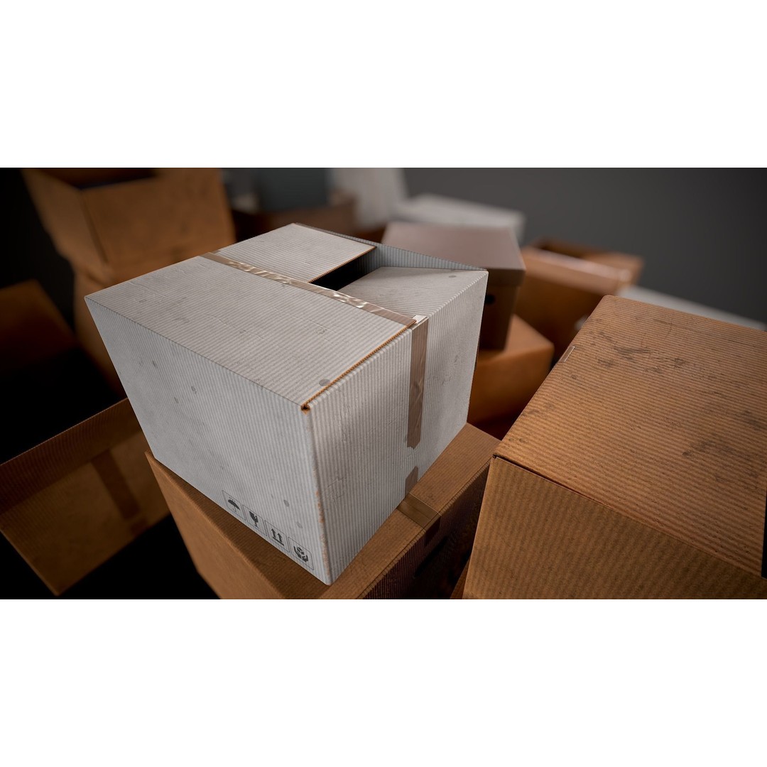 Cardboard Boxes 3D Model – Low Poly Game Asset, PBR Textures, FBX - View 23