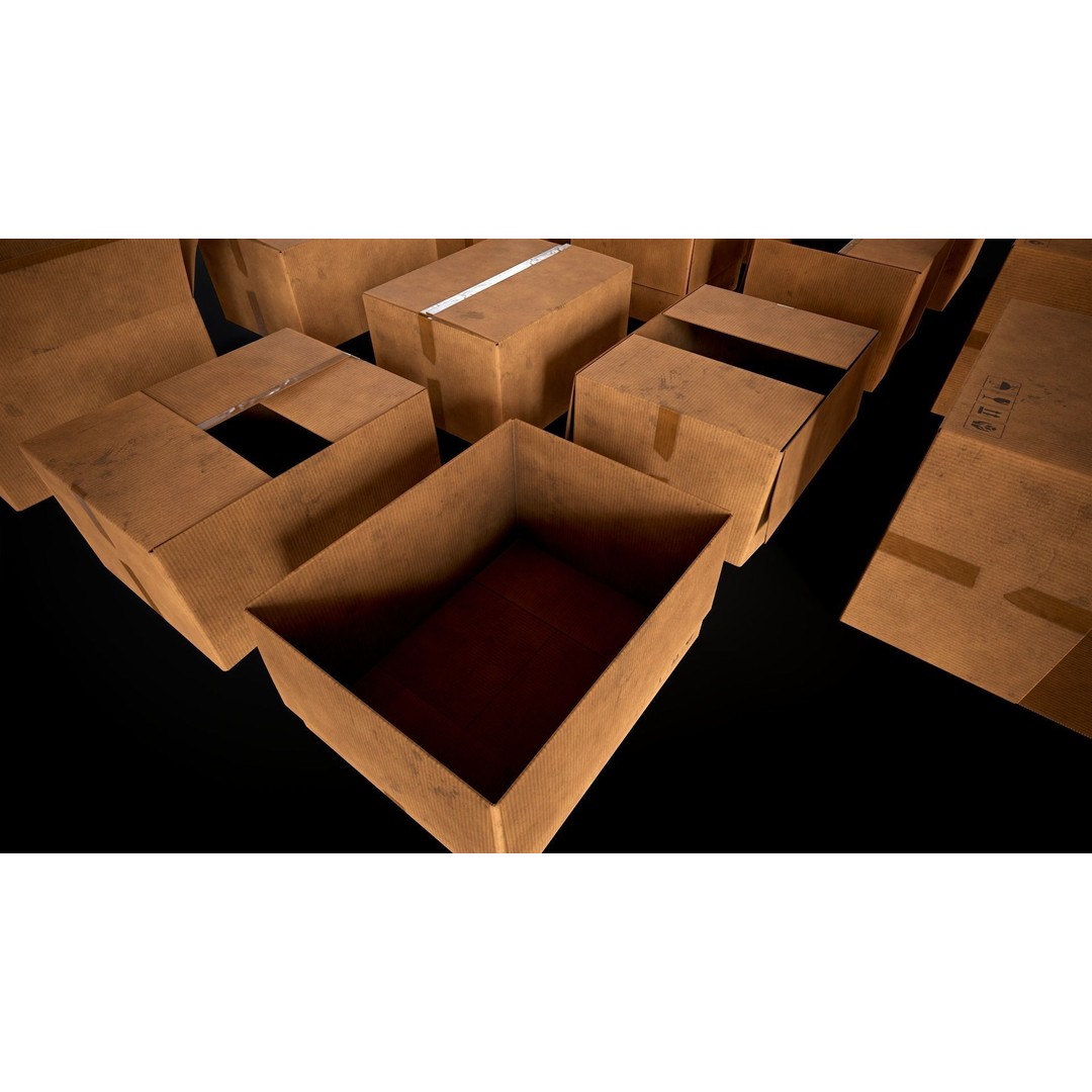 Cardboard Boxes 3D Model – Low Poly Game Asset, PBR Textures, FBX - View 24
