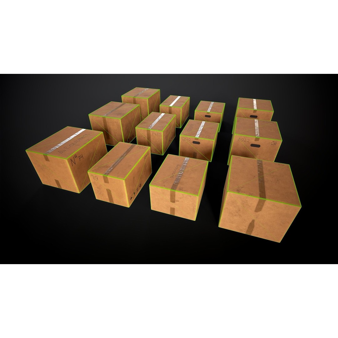 Cardboard Boxes 3D Model – Low Poly Game Asset, PBR Textures, FBX - View 29