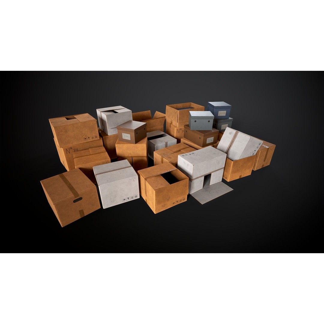 Cardboard Boxes 3D Model – Low Poly Game Asset, PBR Textures, FBX - View 3