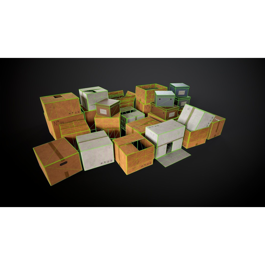 Cardboard Boxes 3D Model – Low Poly Game Asset, PBR Textures, FBX - View 30