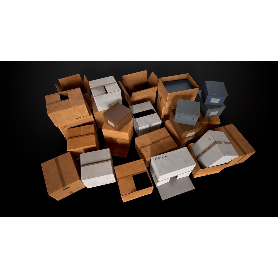 Cardboard Boxes 3D Model – Low Poly Game Asset, PBR Textures, FBX - View 4