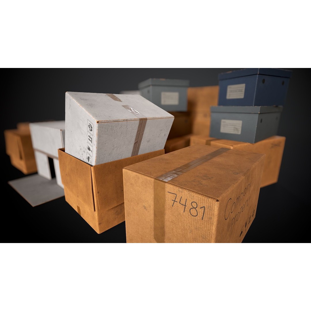 Cardboard Boxes 3D Model – Low Poly Game Asset, PBR Textures, FBX - View 6