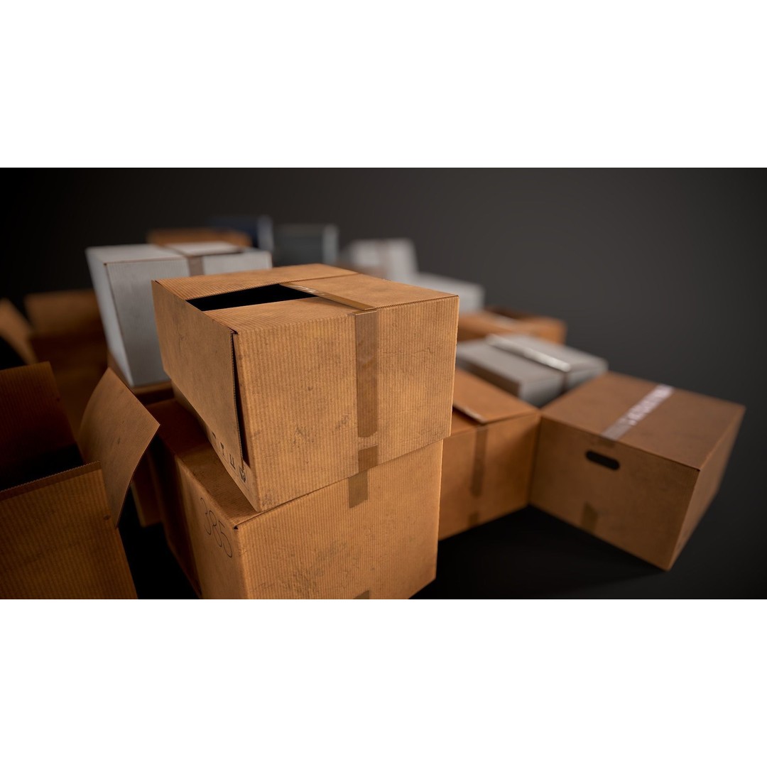 Cardboard Boxes 3D Model – Low Poly Game Asset, PBR Textures, FBX - View 7