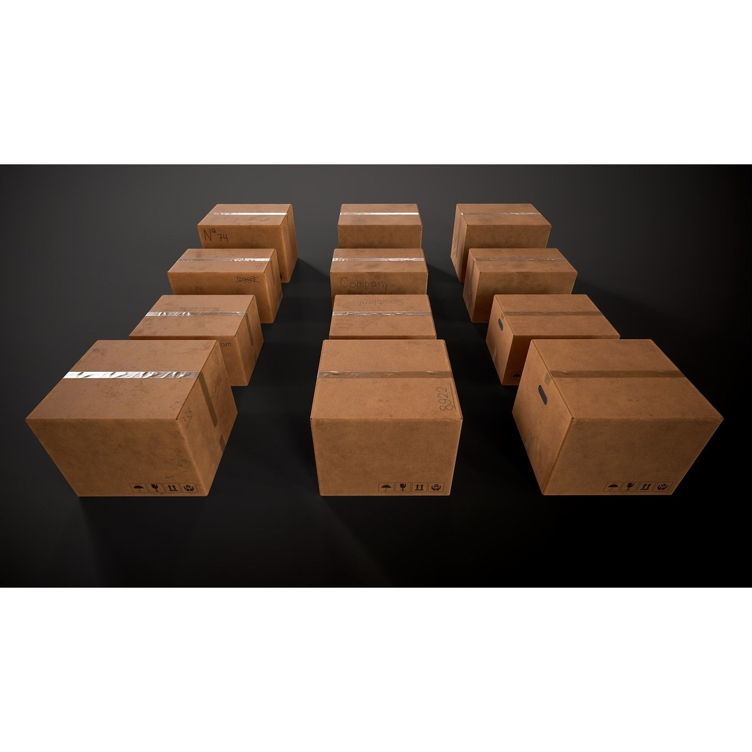 Cardboard Boxes 3D Model – Low Poly Game Asset, PBR Textures, FBX - View 9