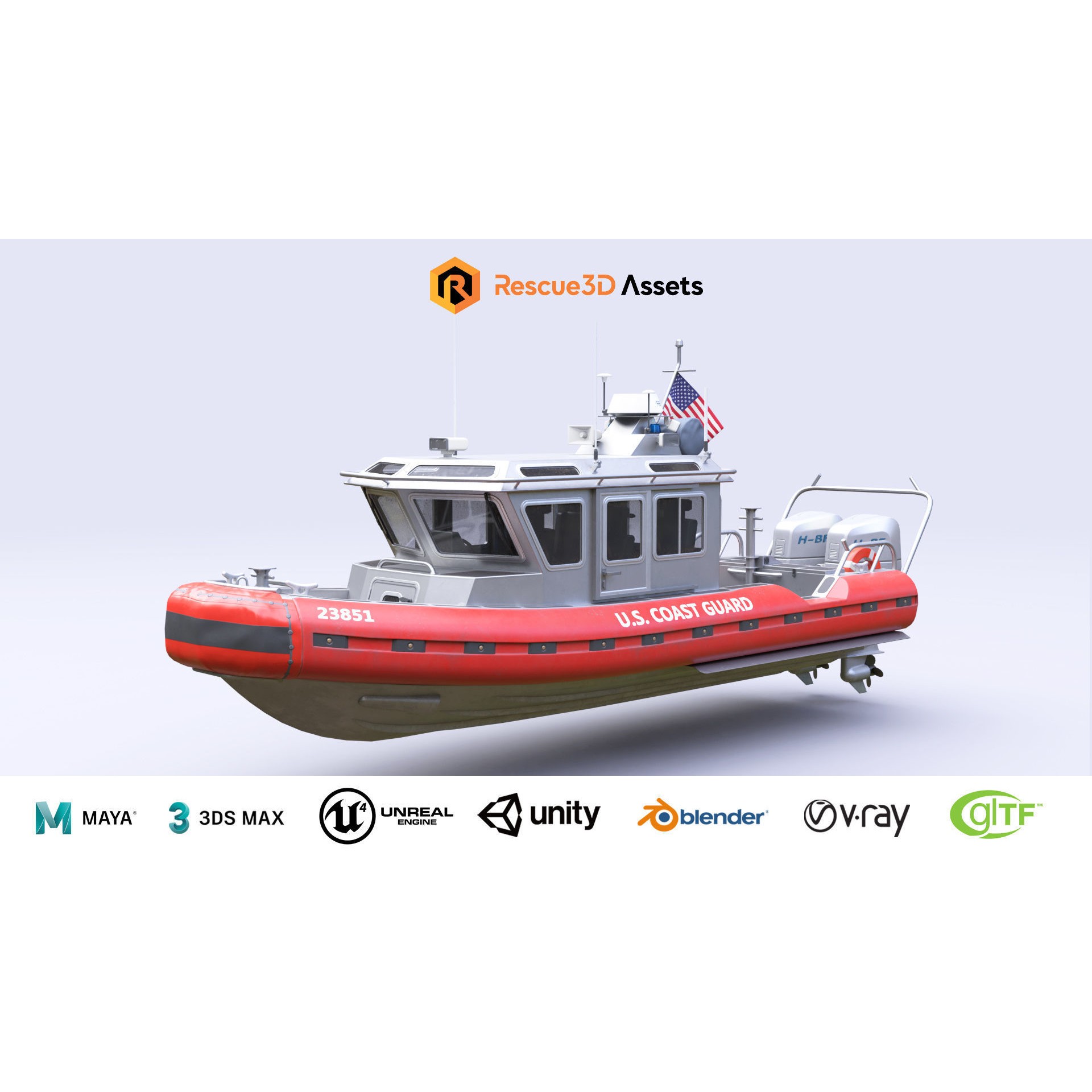 Coast Guard Rescue Boat - Low-Poly Game-Ready 3D Model