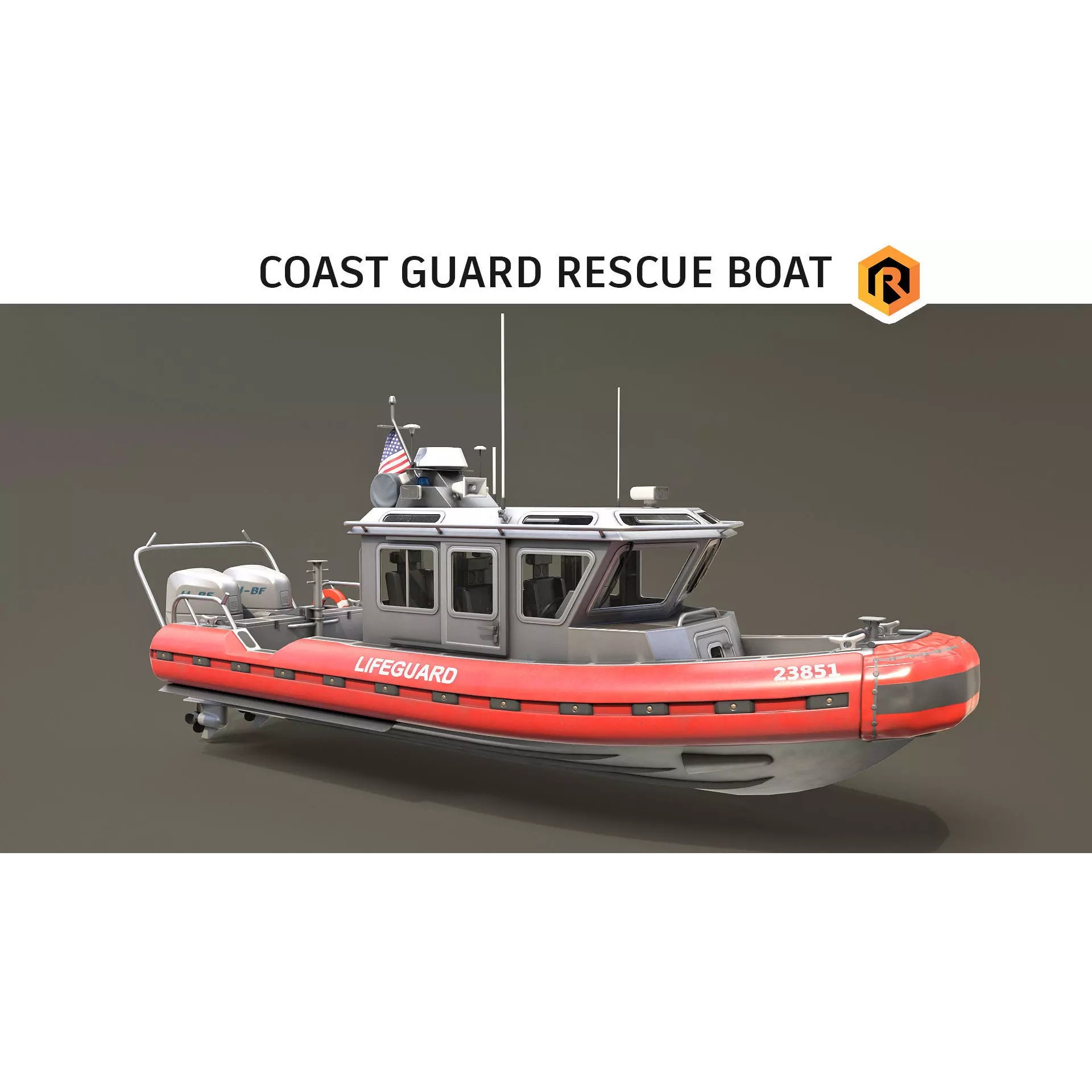 Coast Guard Rescue Boat - Low-Poly Game-Ready 3D Model - View 2