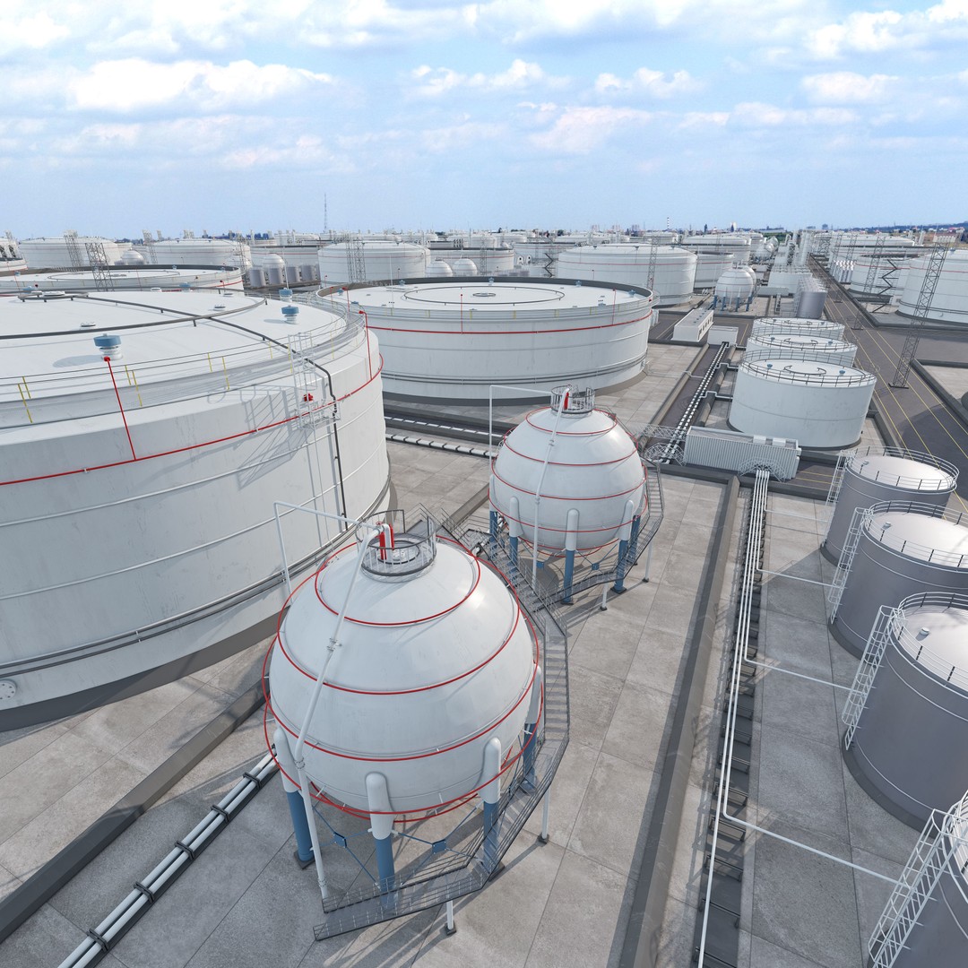 Oil Storage Facility 3D Model – Industrial Gas Depot, FBX