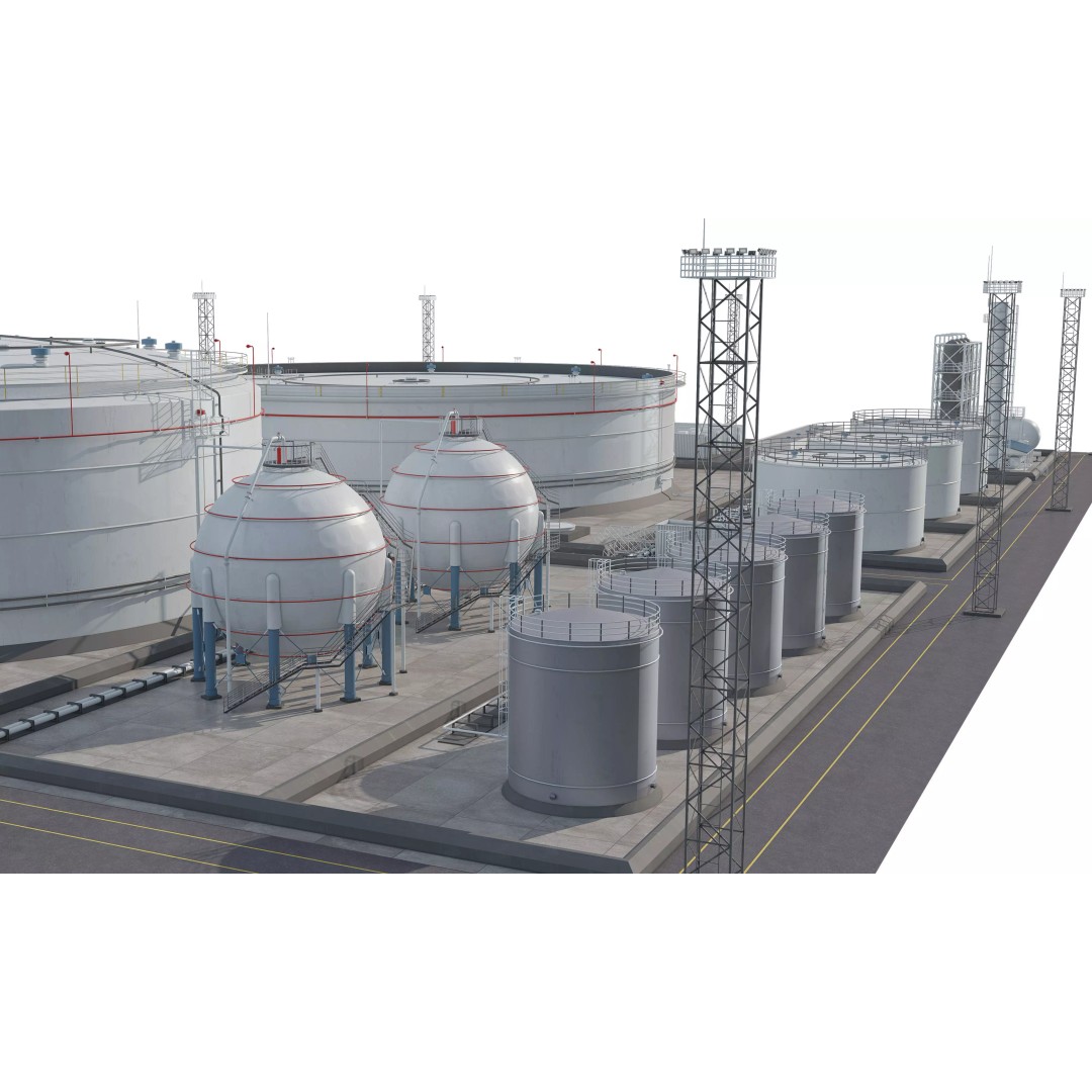 Oil Storage Facility 3D Model – Industrial Gas Depot, FBX - View 2