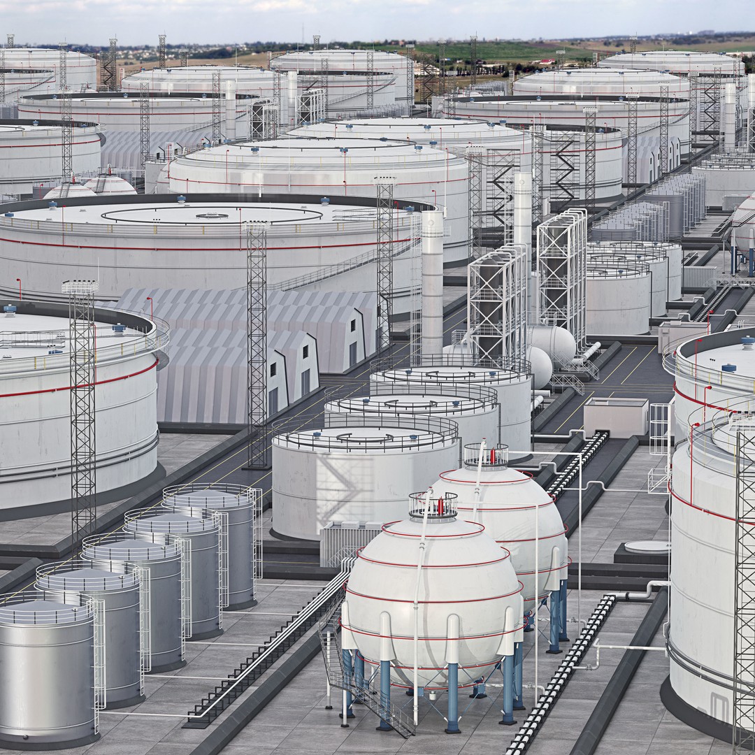 Oil Storage Facility 3D Model – Industrial Gas Depot, FBX - View 3
