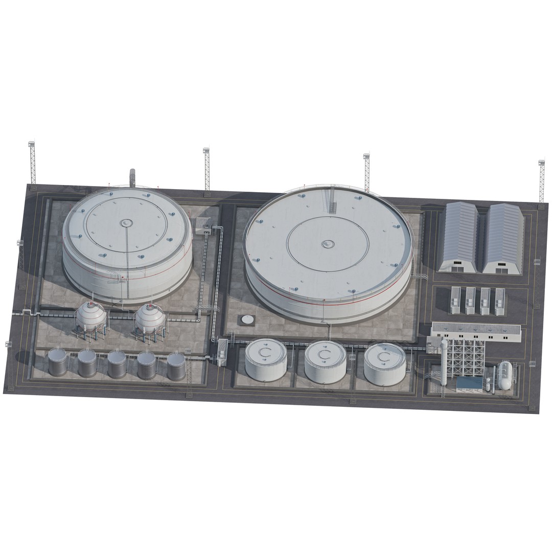 Oil Storage Facility 3D Model – Industrial Gas Depot, FBX - View 6