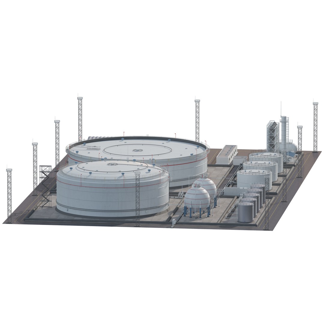 Oil Storage Facility 3D Model – Industrial Gas Depot, FBX - View 7