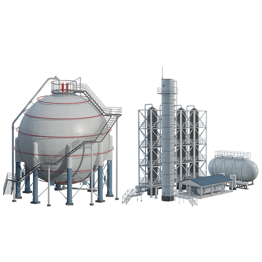 Oil Storage Facility 3D Model – Industrial Gas Depot, FBX - View 8