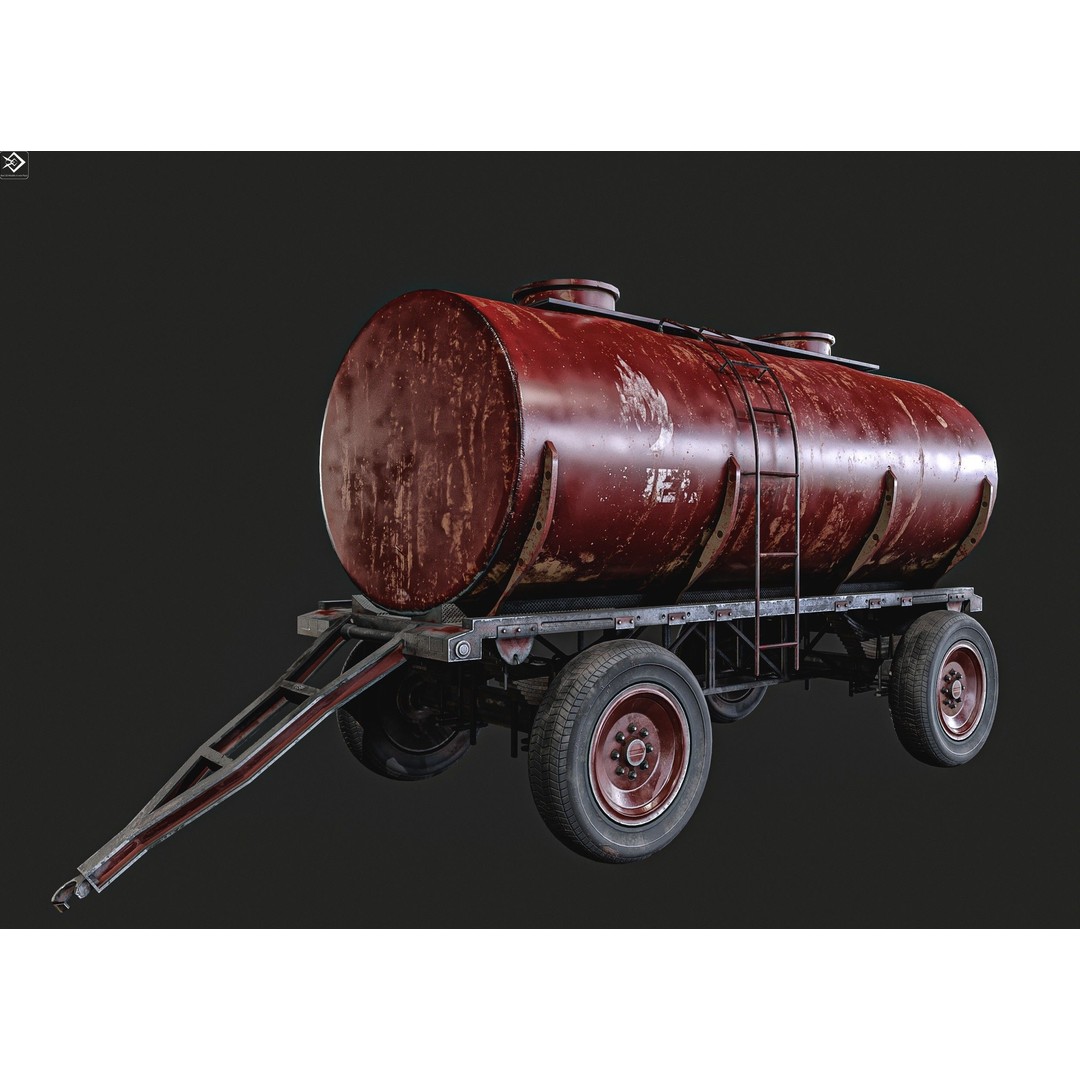 Oil And Water Trailer 3D Model – Low Poly PBR Game Asset, FBX - View 3