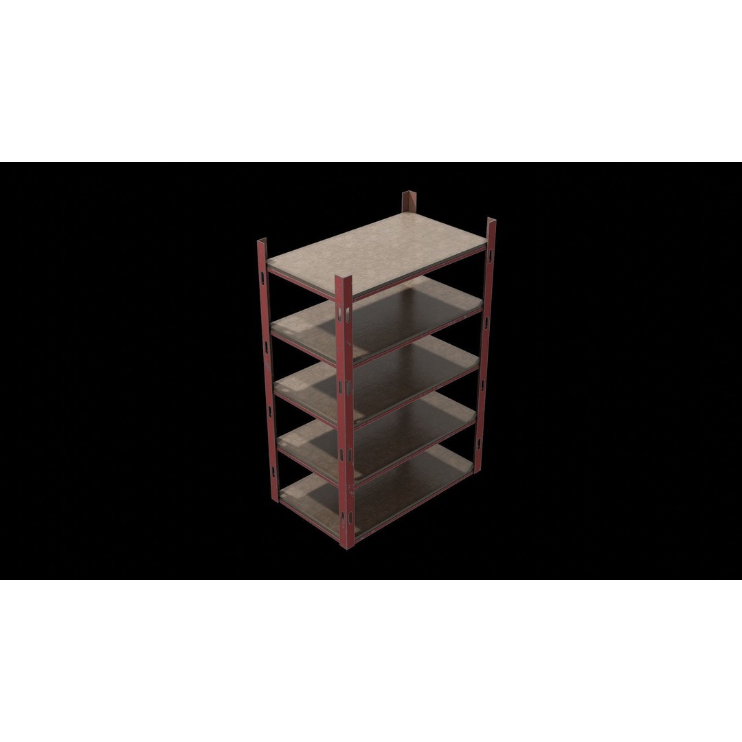 Metallic Industrial Shelf 3D Model – Low-Poly Game Asset, FBX, OBJ - View 3