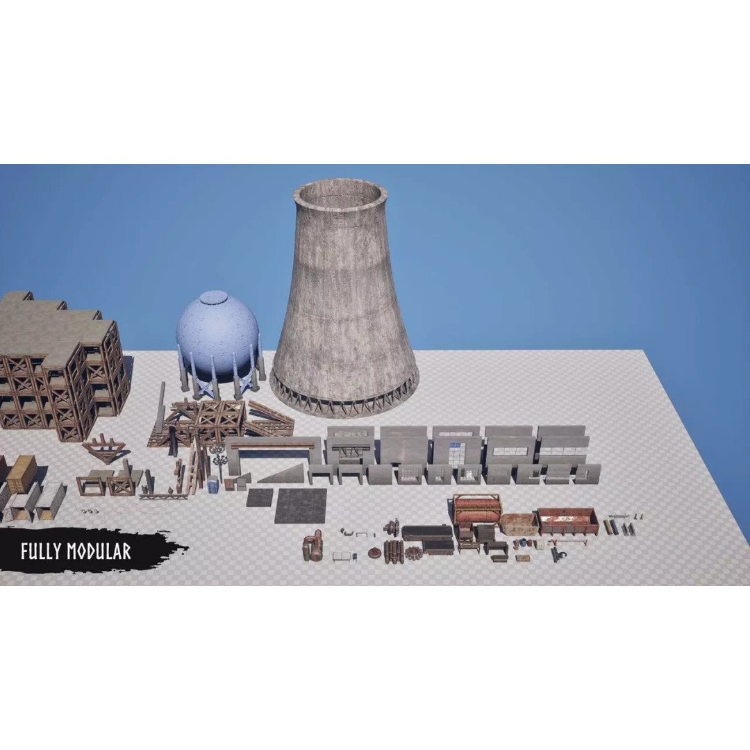 Industrial Factory 3D Model – Low Poly Game Asset, FBX, PBR