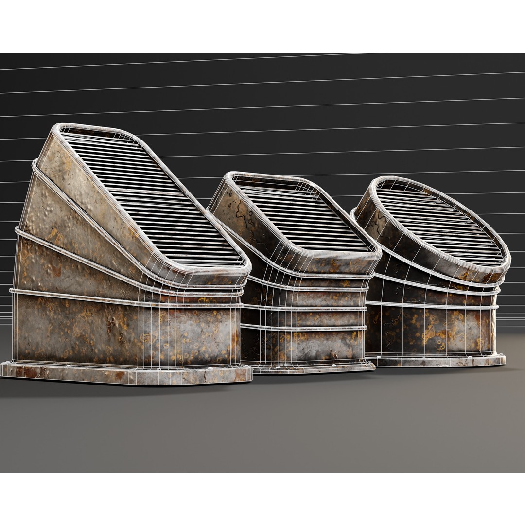 Industrial Vents 3D Model – Low Poly PBR Game Asset, FBX, OBJ