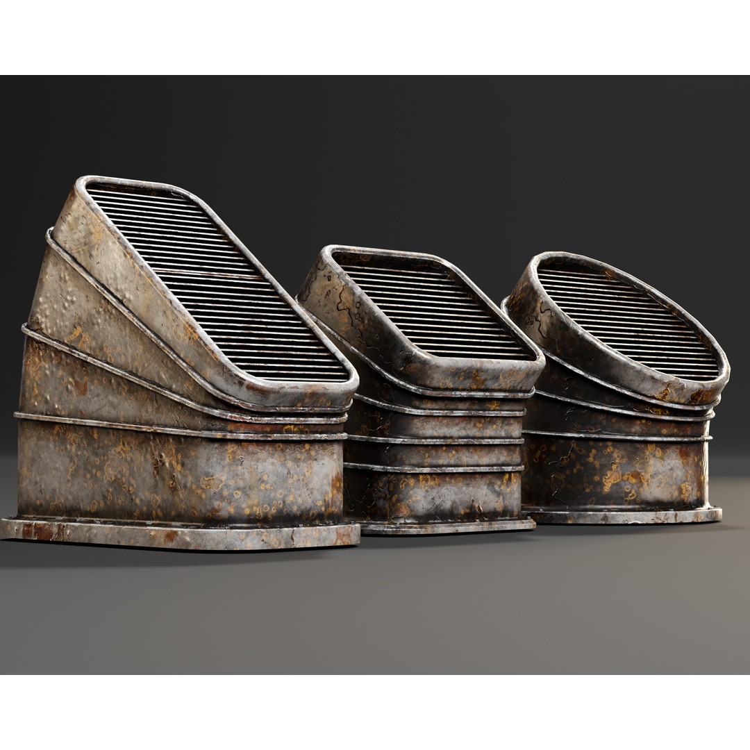 Industrial Vents 3D Model – Low Poly PBR Game Asset, FBX, OBJ - View 19
