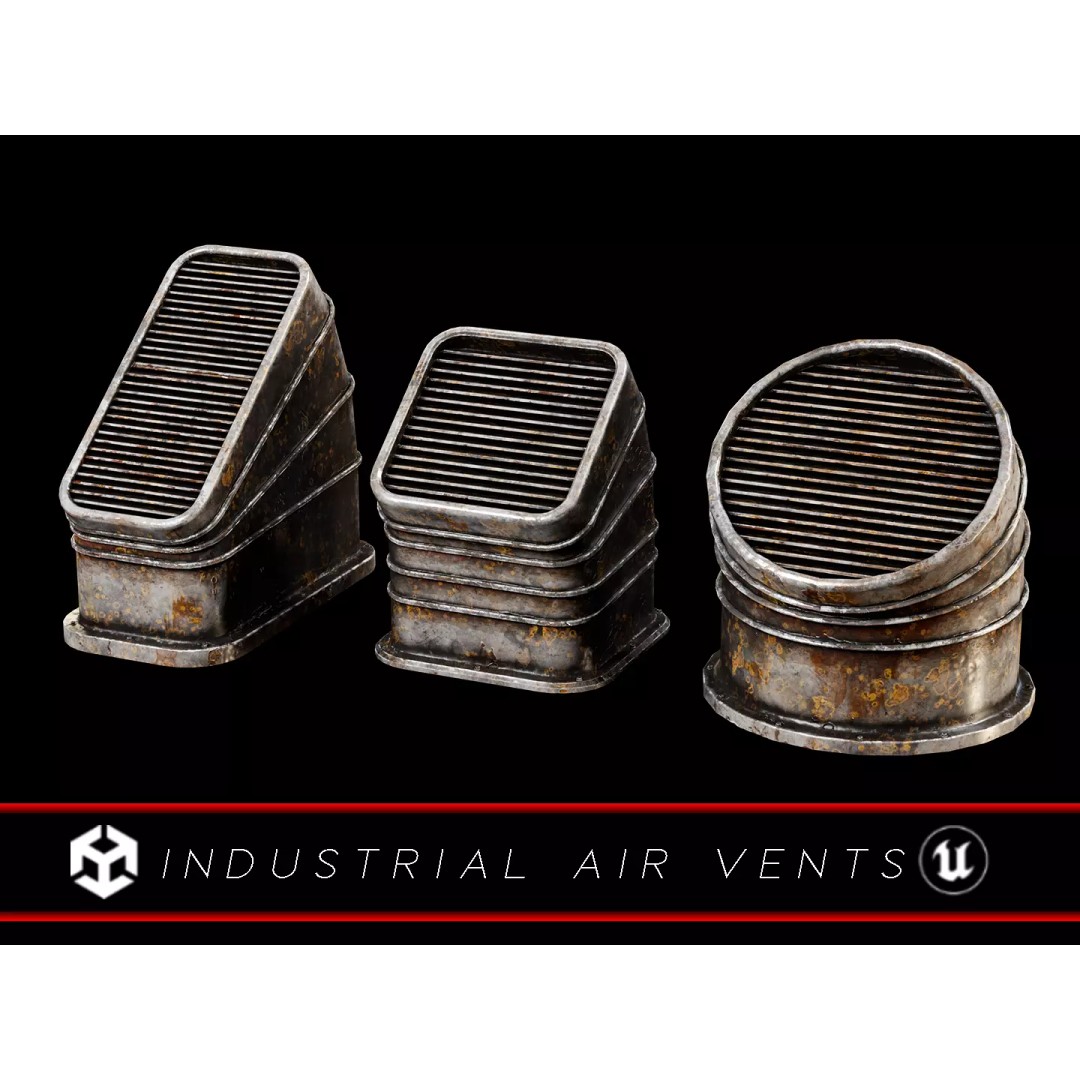 Industrial Vents 3D Model – Low Poly PBR Game Asset, FBX, OBJ - View 2