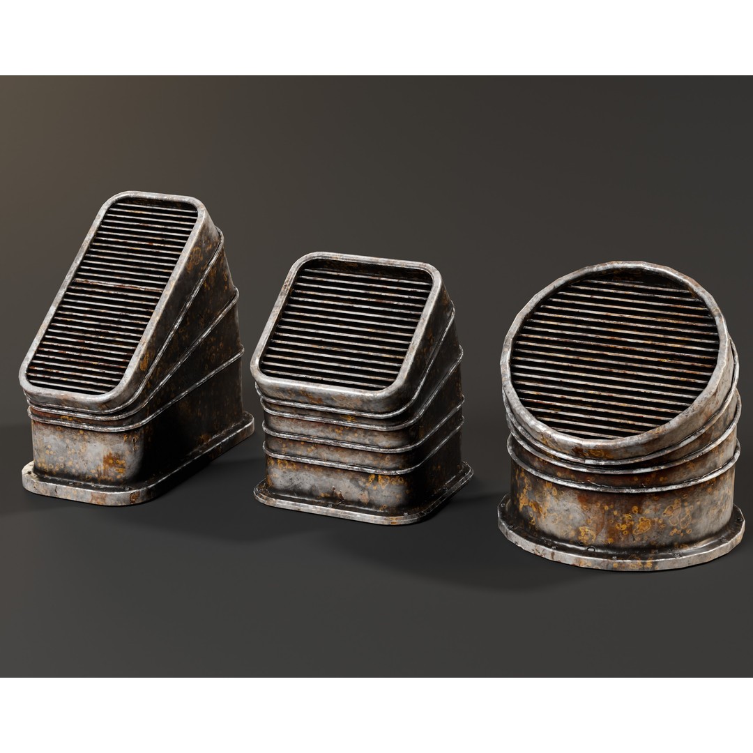 Industrial Vents 3D Model – Low Poly PBR Game Asset, FBX, OBJ - View 3