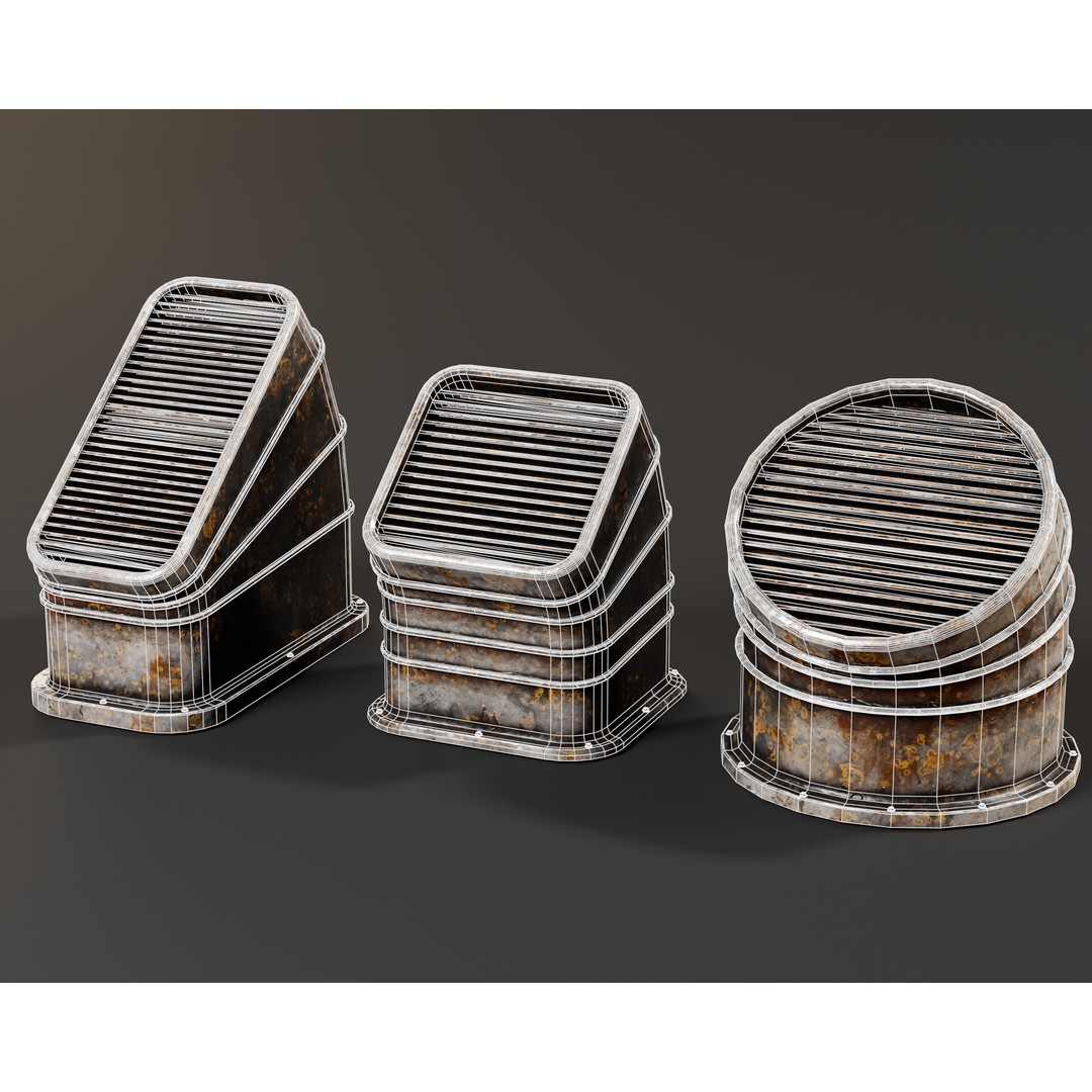 Industrial Vents 3D Model – Low Poly PBR Game Asset, FBX, OBJ - View 4