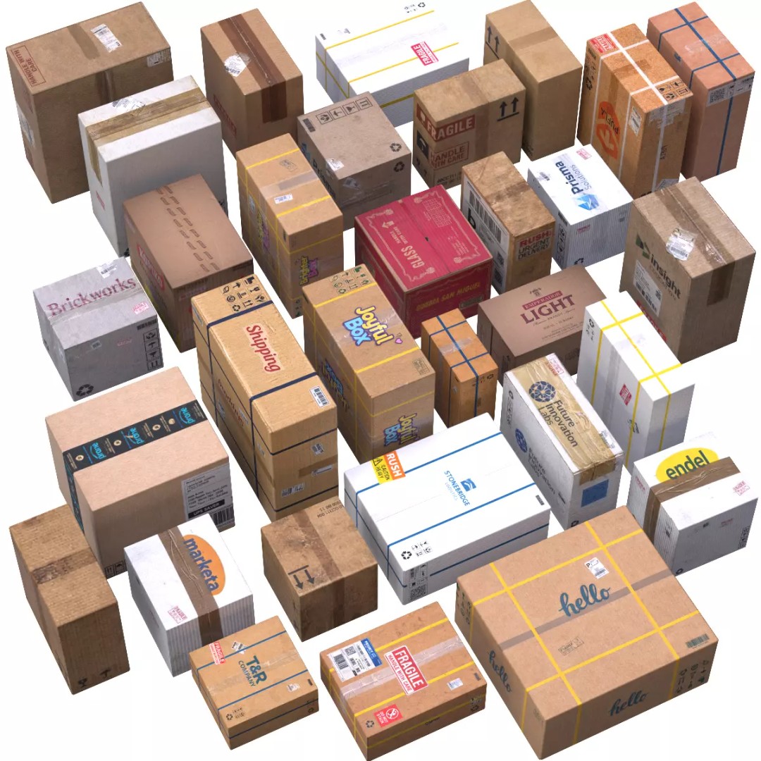 Closed Cardboard Boxes 3D Model – Low Poly Box Set, FBX, OBJ - View 2