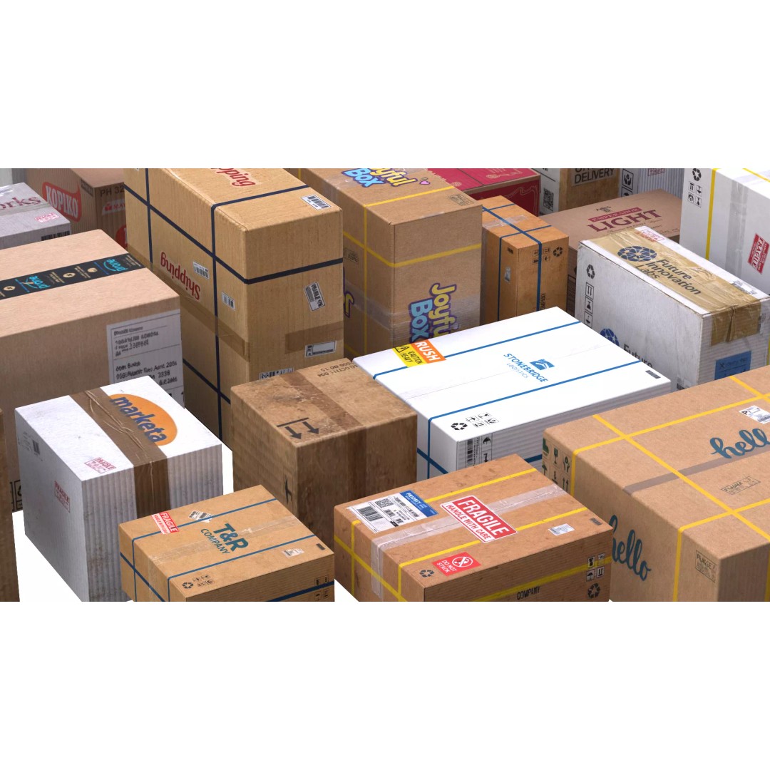 Closed Cardboard Boxes 3D Model – Low Poly Box Set, FBX, OBJ - View 4
