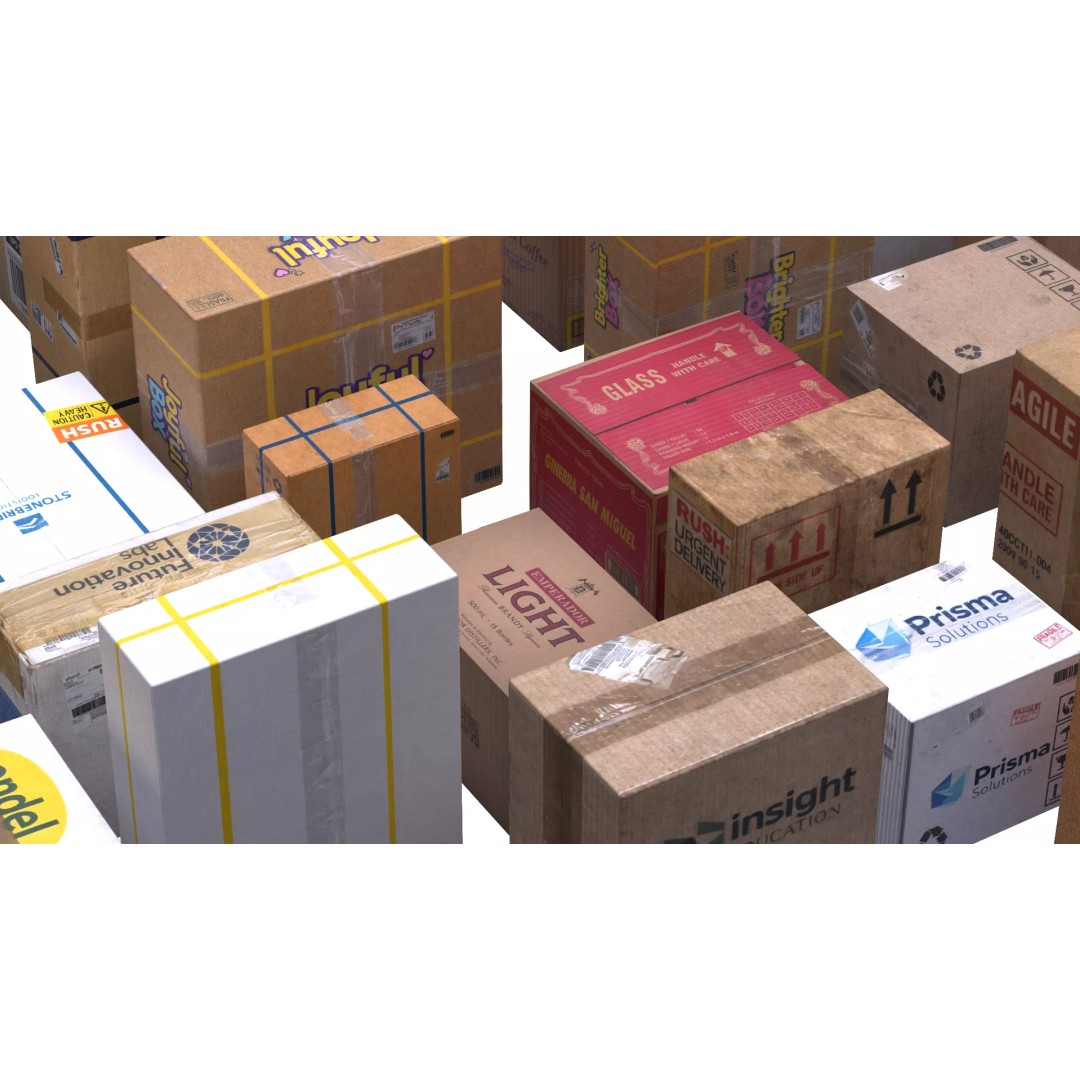 Closed Cardboard Boxes 3D Model – Low Poly Box Set, FBX, OBJ - View 5
